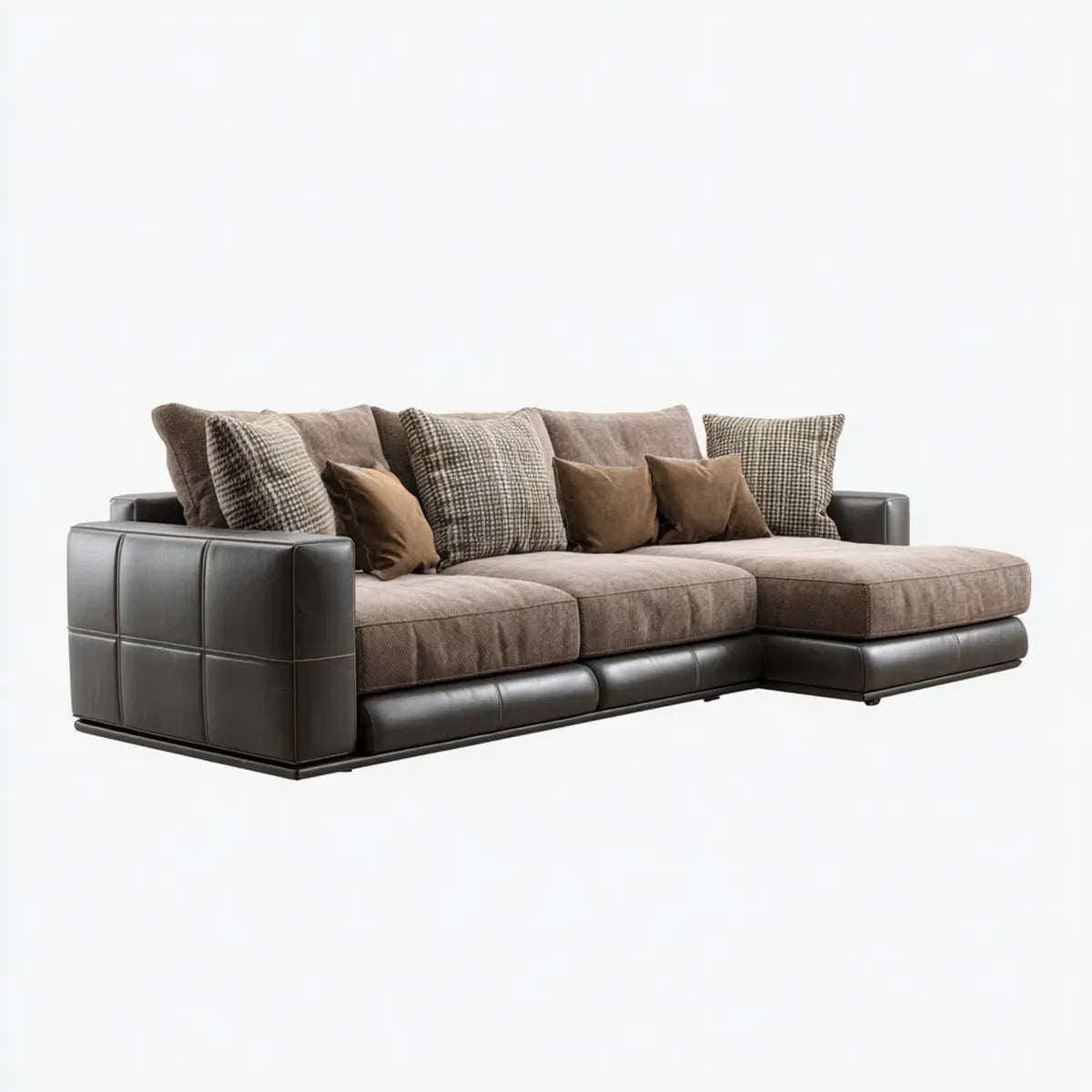 Divano angolare con chaise longue marrone e nero 290 x 180 x 88 cm in poliuretano e poliestere