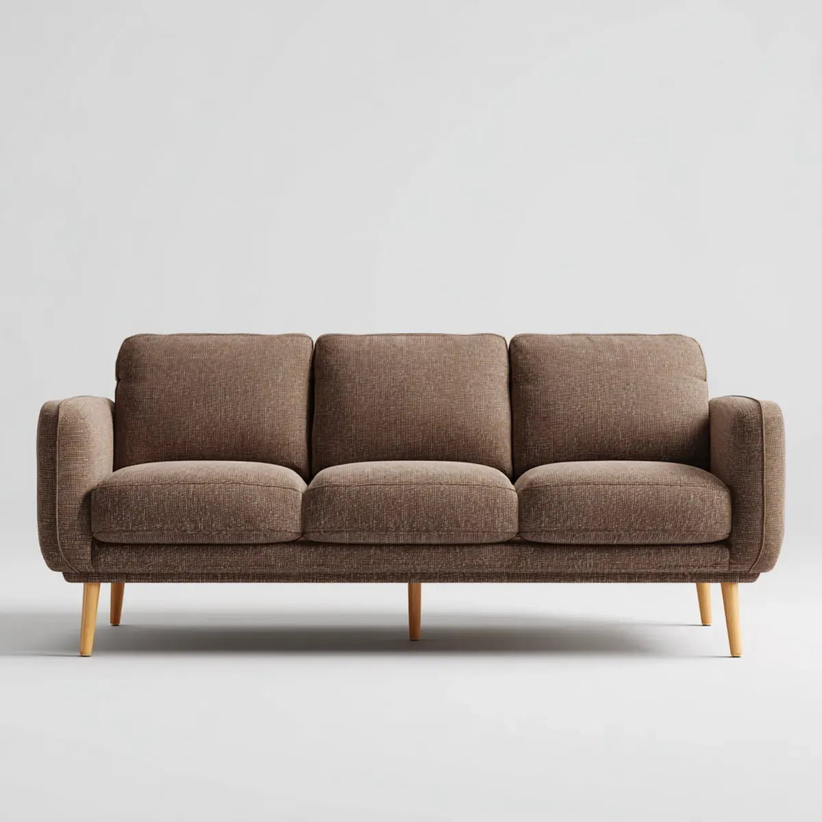 Divano 3 posti marrone in poliestere con gambe in legno massello forma rettilinea 210 x 85 x 88 cm