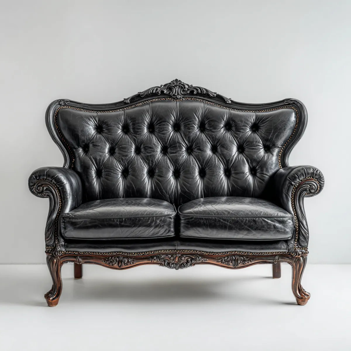 Divano 2 posti nero 160 x 85 x 110 cm in pelle sintetica PU con struttura in legno massello sagomata