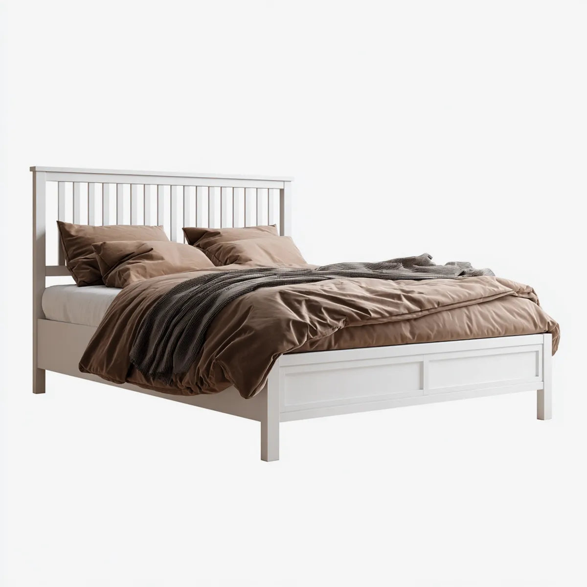 Letto matrimoniale bianco 160 x 200 cm in legno massello di pino rettangolare