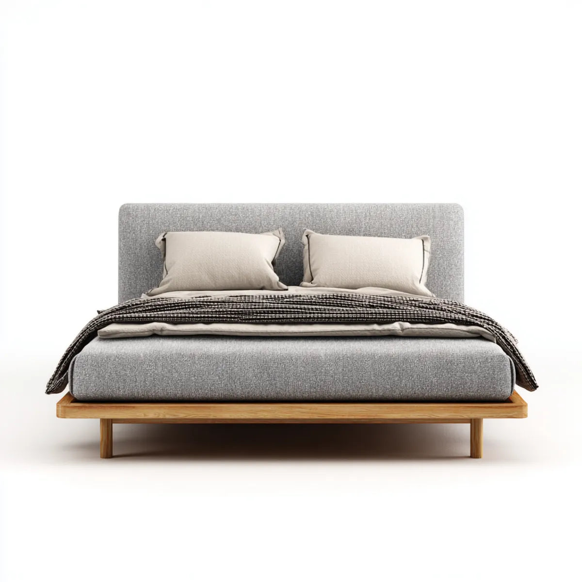Letto matrimoniale imbottito grigio 160 x 200 cm in poliestere e legno massello rettangolare