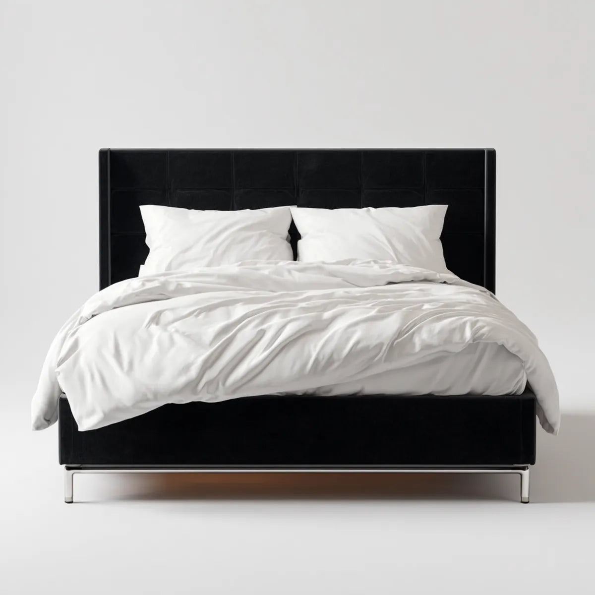 Letto matrimoniale imbottito nero 160 x 200 cm in velluto di poliestere rettangolare