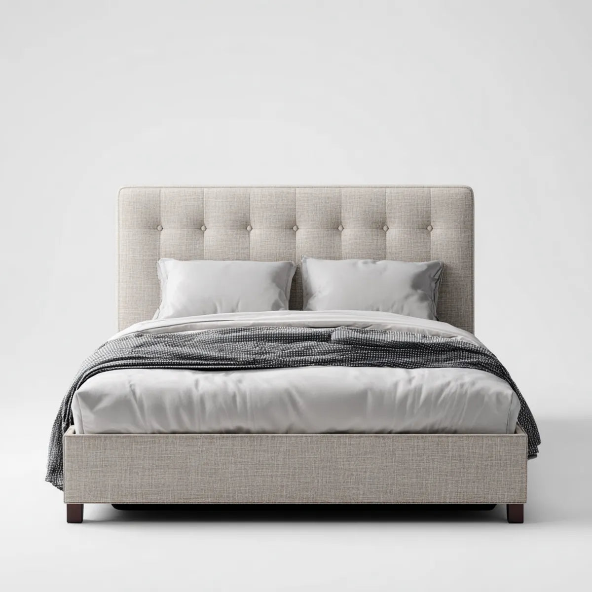 Letto matrimoniale imbottito beige 160 x 200 cm in poliestere con testiera rettangolare capitonn¨¦