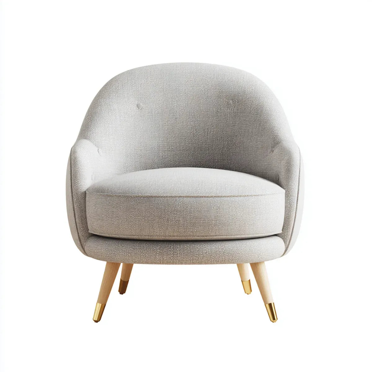Poltrona da soggiorno imbottita beige in poliestere con gambe in legno massello forma arrotondata 74 x 71 x 80 cm