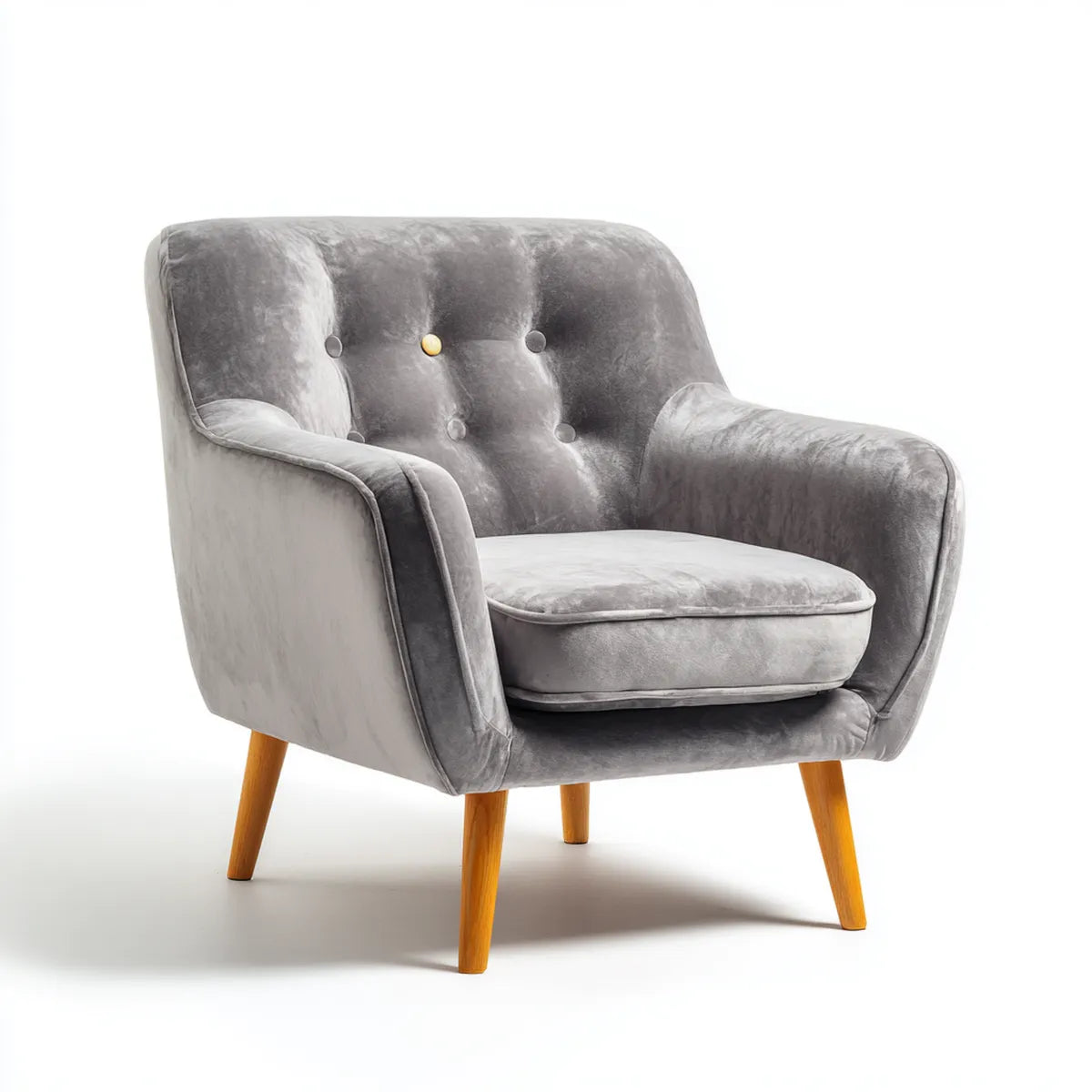 Poltrona da soggiorno grigio 78 x 80 x 85 cm in velluto di poliestere con gambe in legno massello sagomata