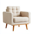 Poltrona da soggiorno imbottita beige in poliestere con gambe in legno massello 80 x 78 x 88 cm