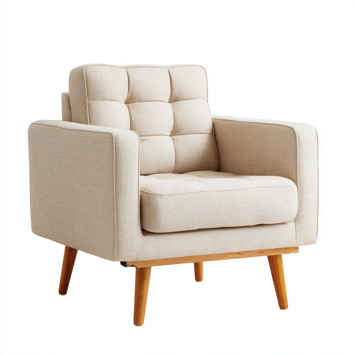 Poltrona da soggiorno imbottita beige in poliestere con gambe in legno massello 80 x 78 x 88 cm