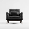 Poltrona da soggiorno imbottita nera in pelle sintetica PU con base in legno massello 86 x 82 x 88 cm