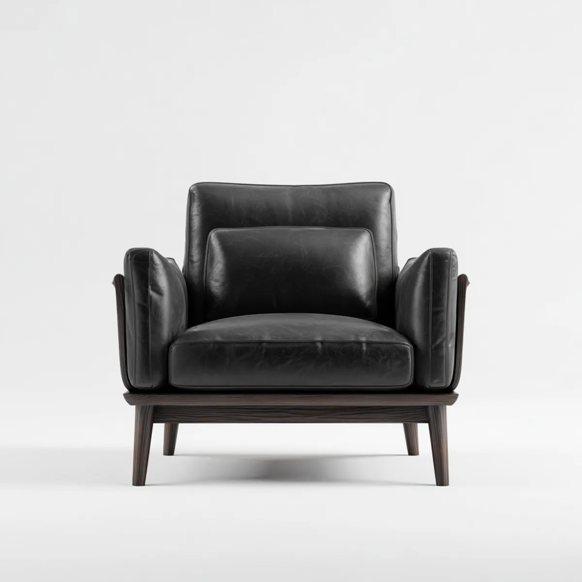 Poltrona da soggiorno imbottita nera in pelle sintetica PU con base in legno massello 86 x 82 x 88 cm