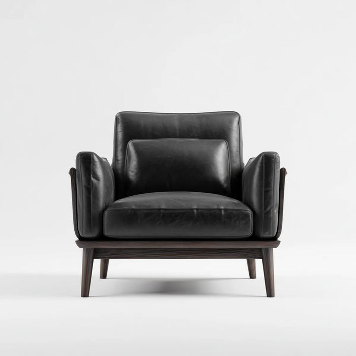 Poltrona da soggiorno imbottita nera in pelle sintetica PU con base in legno massello 86 x 82 x 88 cm