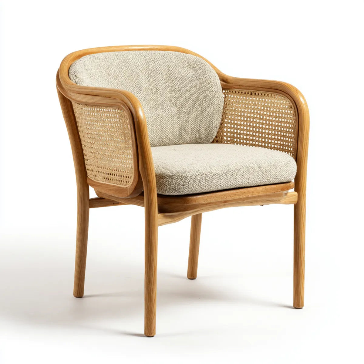 Poltrona da soggiorno beige e naturale 60 x 60 x 80 cm in legno massello rattan e poliestere con schienale arrotondato