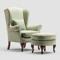 Set poltrona berg¨¨re con poggiapiedi verde salvia in poliestere con schienale alto sagomato 82 x 90 x 112 cm