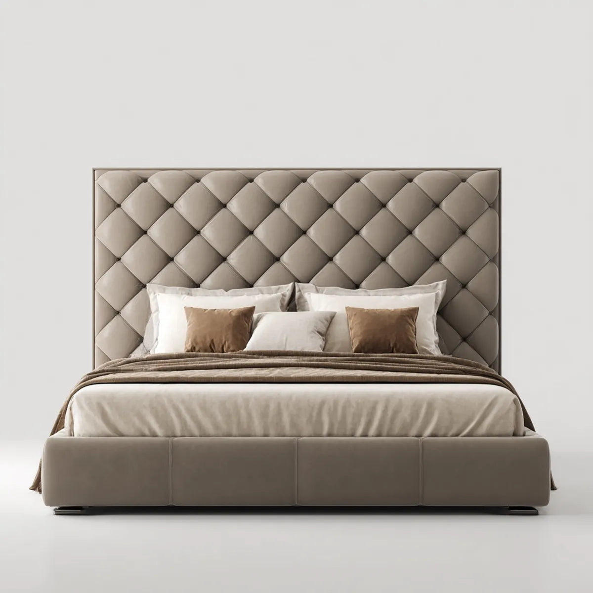Letto matrimoniale imbottito tortora 160 x 200 cm in pelle sintetica PU rettangolare