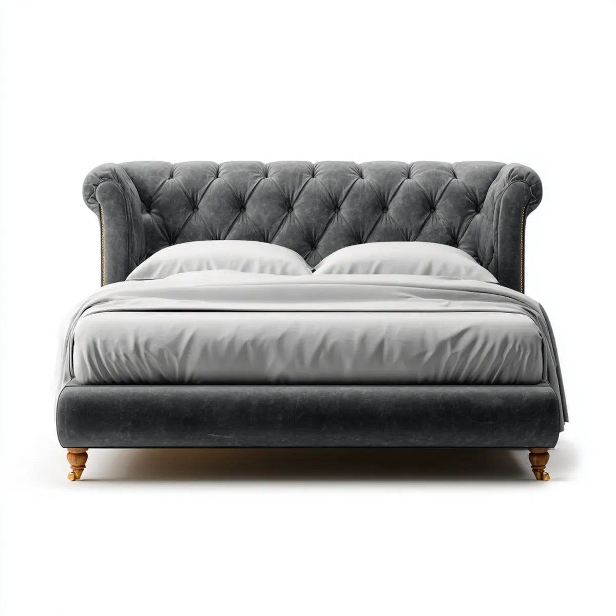 Letto matrimoniale imbottito grigio antracite 180 x 200 cm in velluto di poliestere con testiera capitonn¨¦ rettangolare