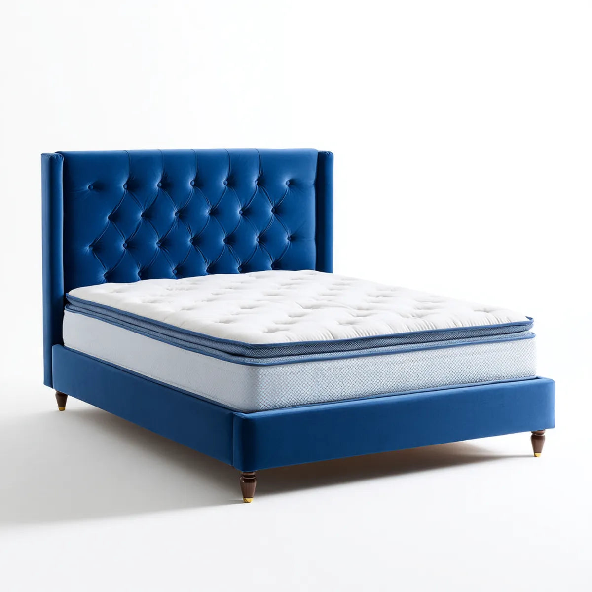 Letto matrimoniale con materasso blu 160 x 200 cm in velluto di poliestere rettangolare