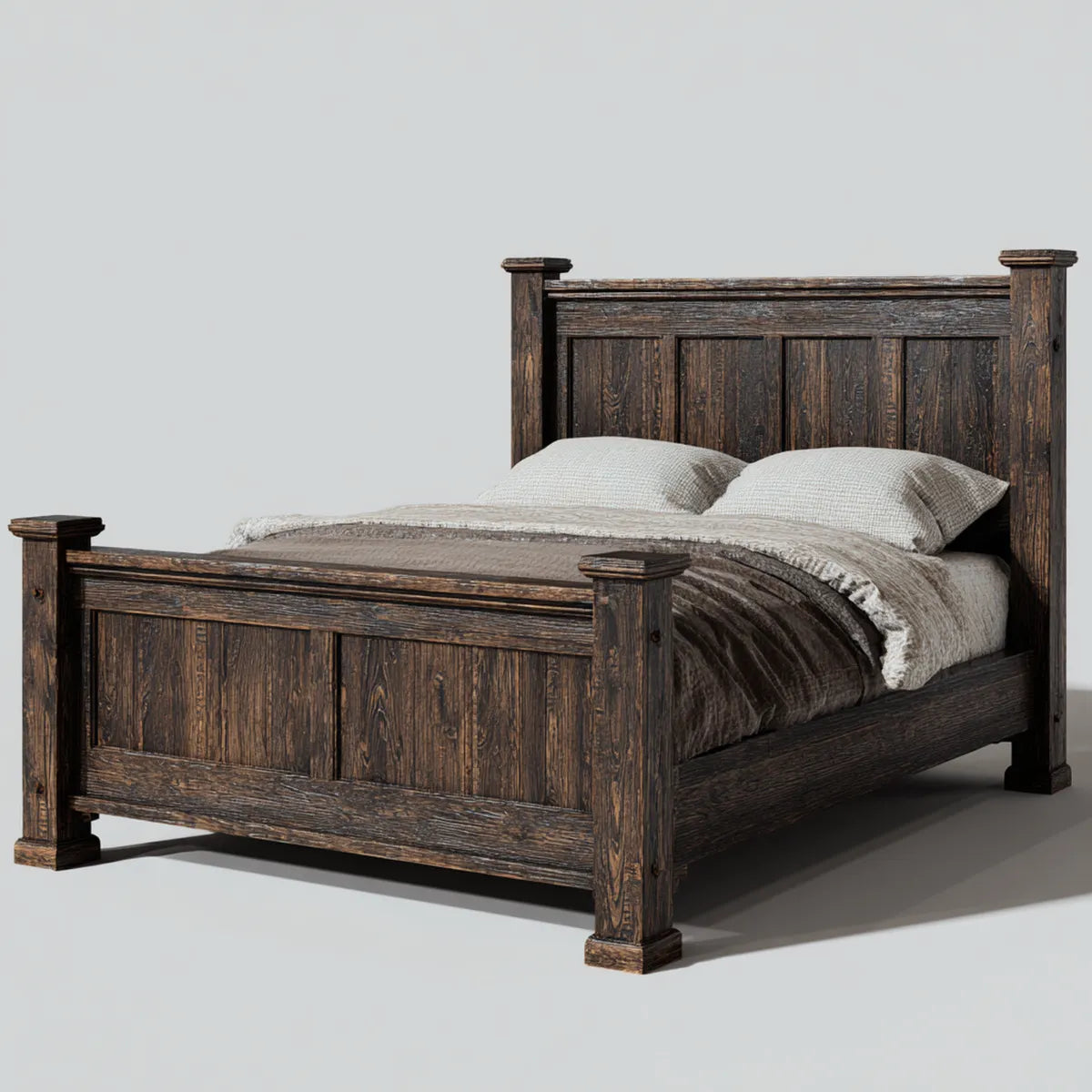 Letto matrimoniale marrone scuro 160 x 200 cm in legno massello di pino rettangolare