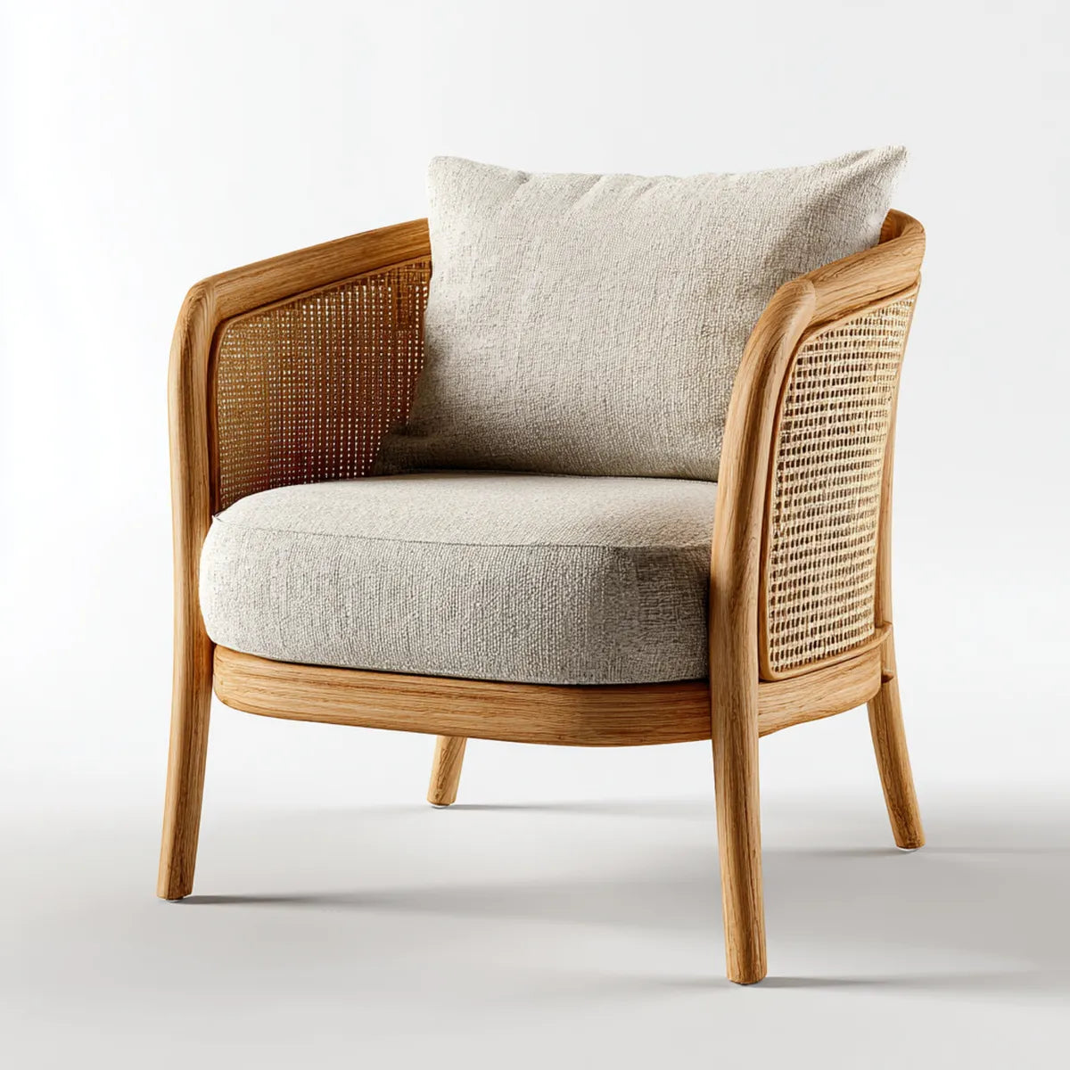Poltrona da soggiorno beige naturale in frassino massello e rattan 70 x 76 x 78 cm