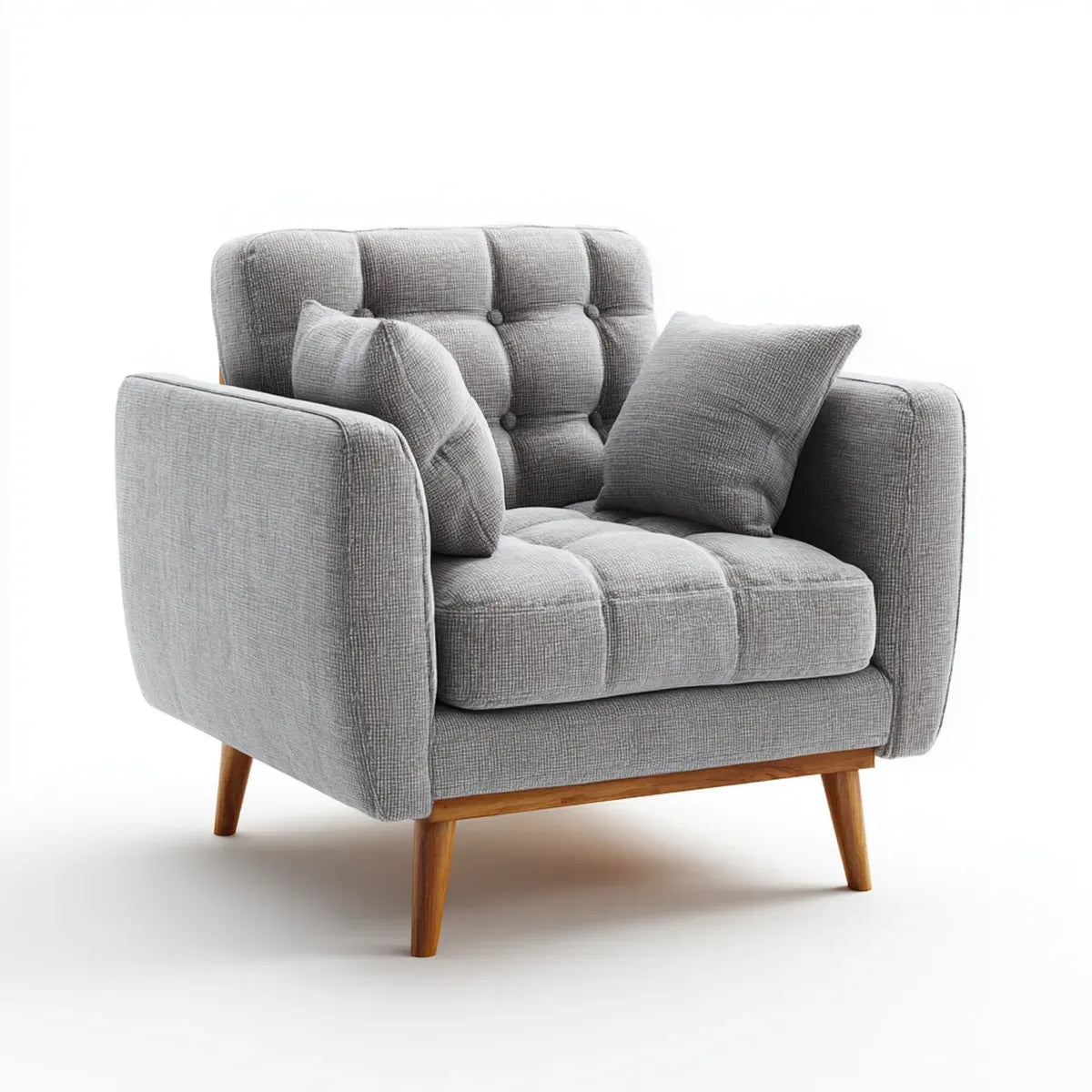 Poltrona soggiorno imbottita grigio chiaro 85 x 88 x 92 cm in poliestere con gambe in legno massello forma rettangolare
