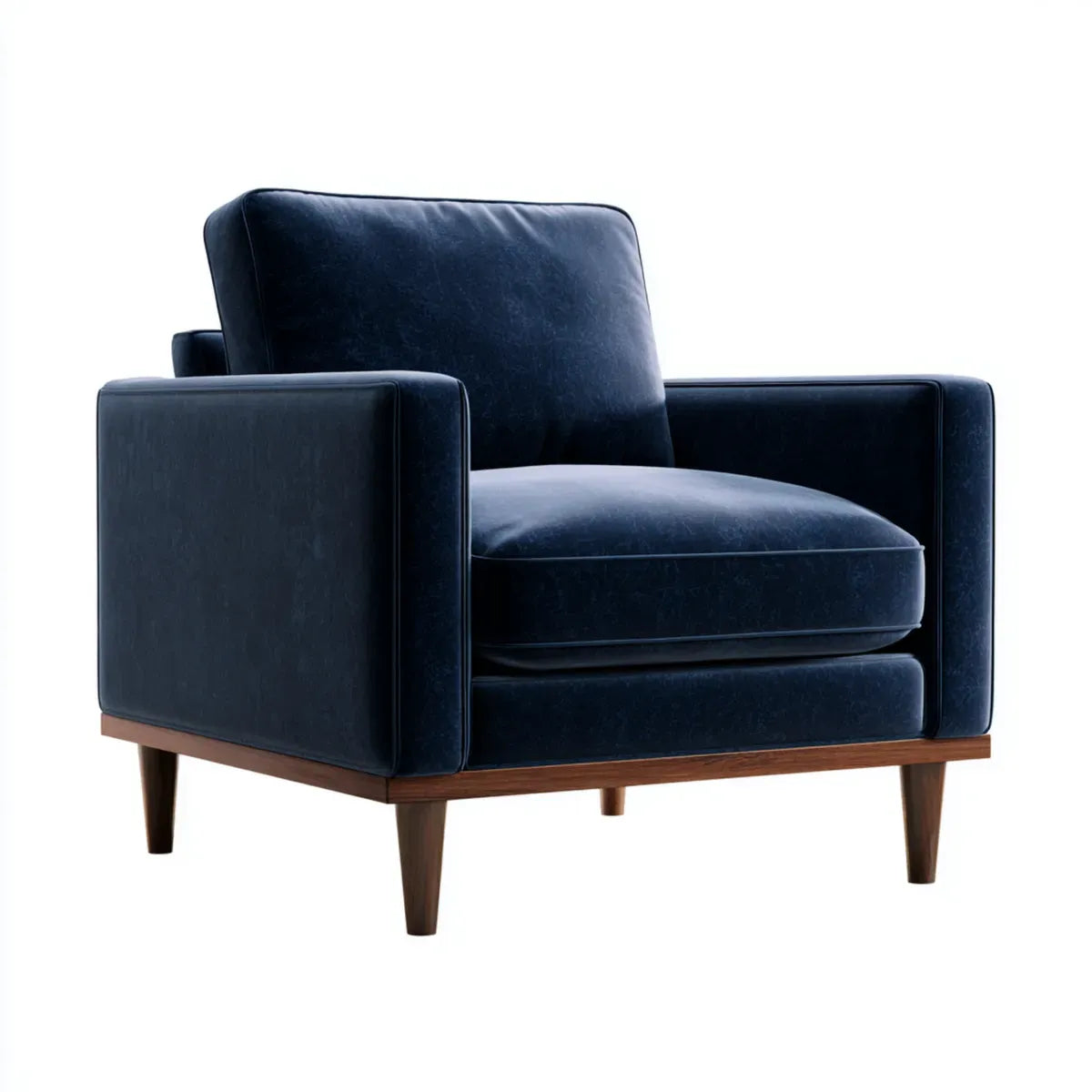 Poltrona soggiorno blu navy in velluto di poliestere con gambe in legno massello 86 x 88 x 85 cm