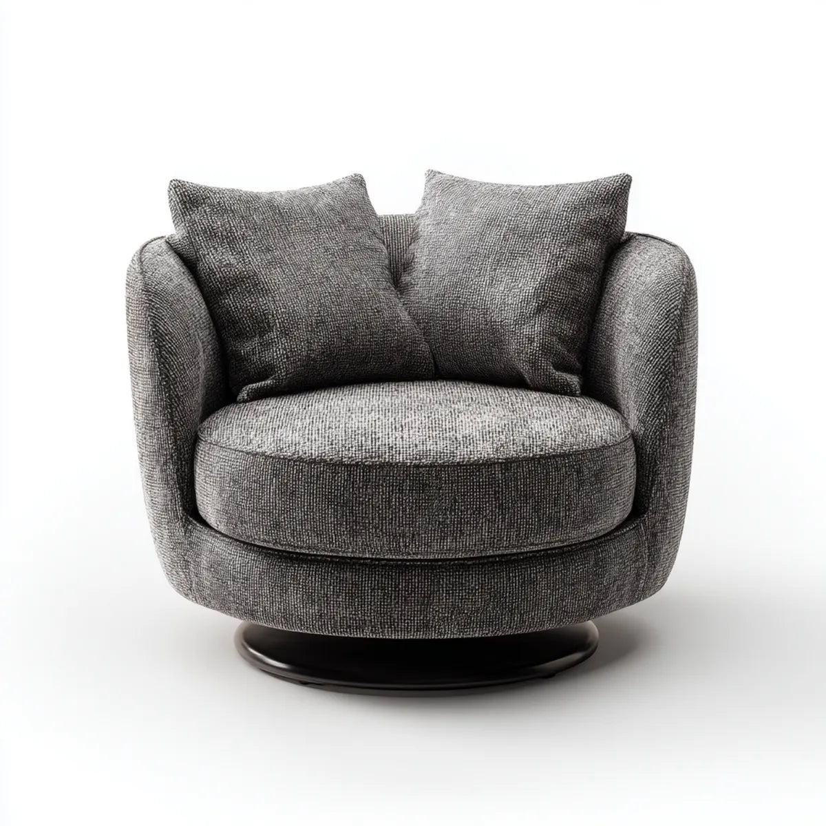 Poltrona girevole grigio scuro in poliestere con base circolare in acciaio 95 x 90 x 82 cm